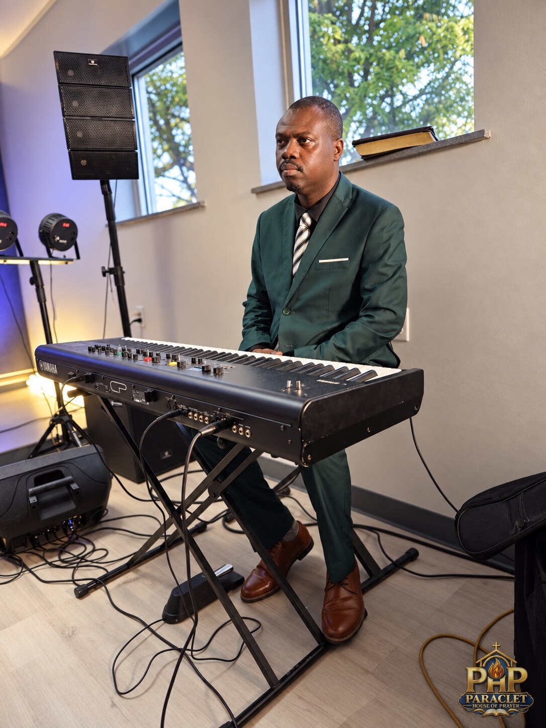 Keyboard player serving during Sunday worship
